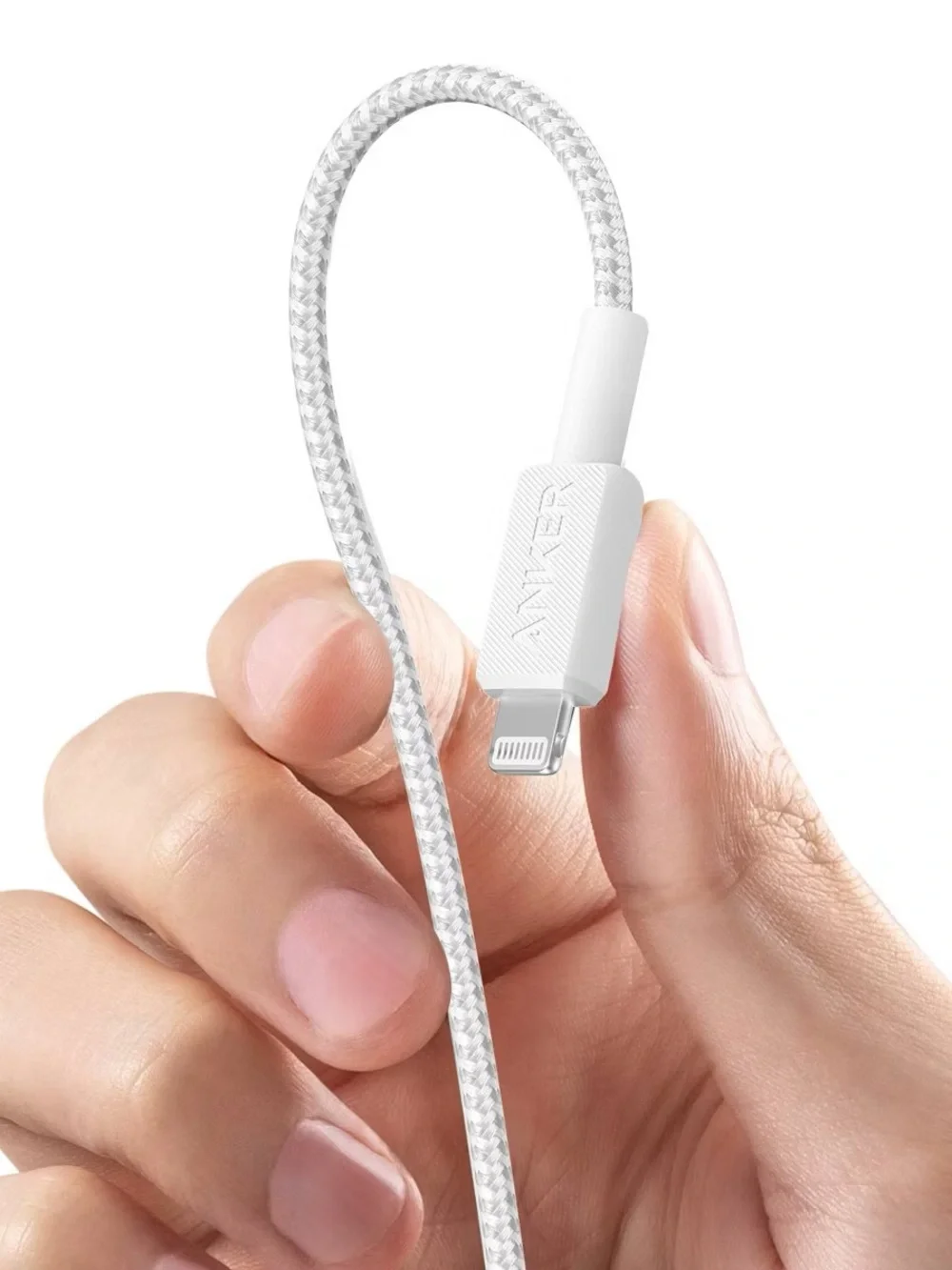 Anker White and Silver Braided USB-C to Lightning Cable